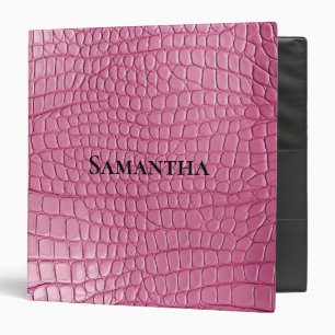 Pink Faux Alligator Animal  3 Ring Binder