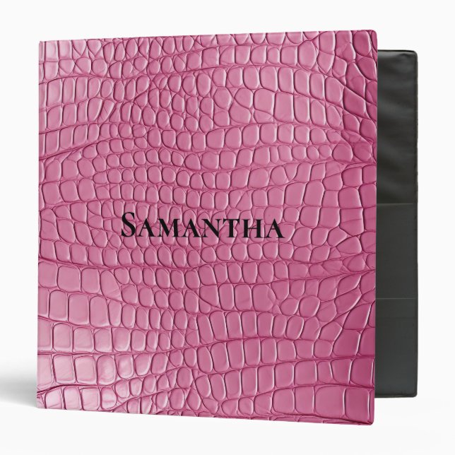Pink Faux Alligator Animal  3 Ring Binder (Front/Inside)