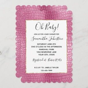 Pink Faux Alligator Animal Baby Shower Invitation