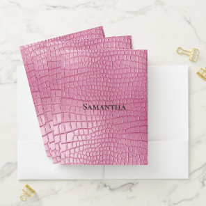 Pink Faux Alligator Animal  Pocket Folder
