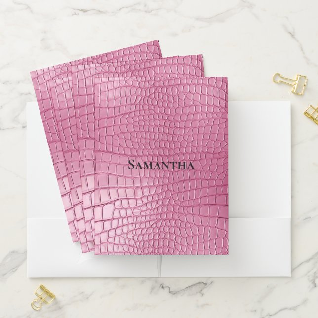 Pink Faux Alligator Animal  Pocket Folder (In Situ)