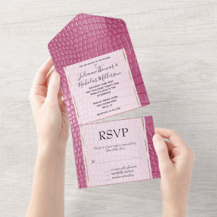 Pink Faux Alligator Animal Print All In One Invitation