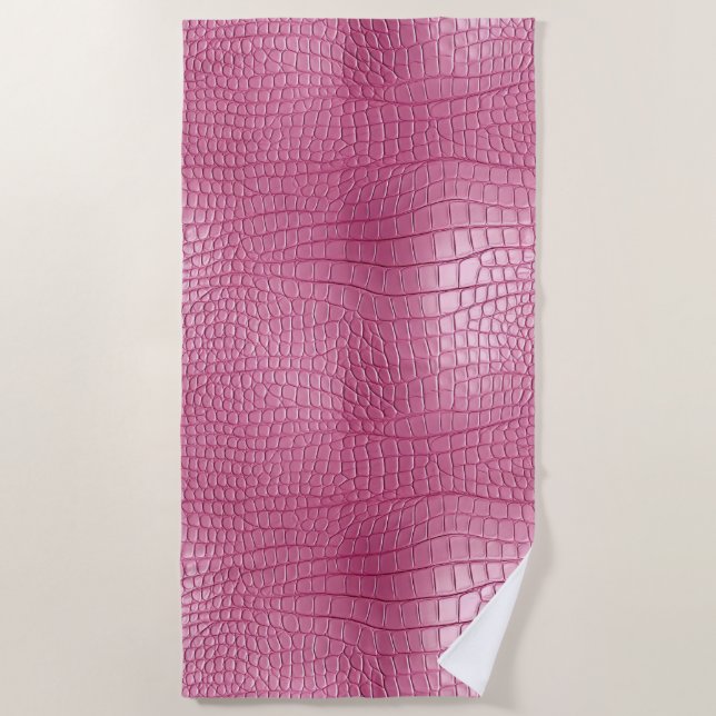 Pink Faux Alligator Animal Print Beach Towel (Front)