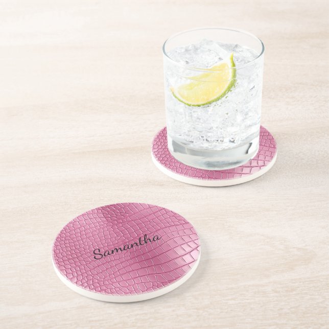 Pink Faux Alligator Animal Print Coaster (Side)