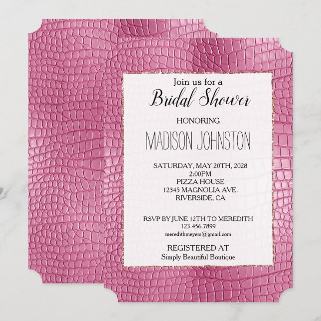 Pink Faux Alligator Animal Print Invitation (Front/Back)