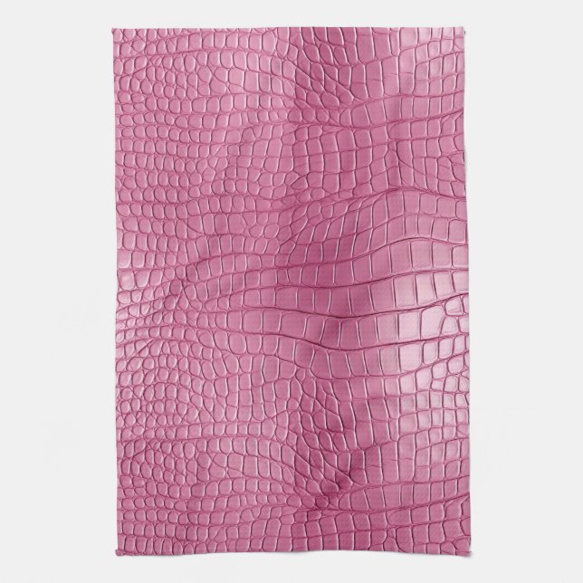 Pink Faux Alligator Animal Print Kitchen Towel (Vertical)