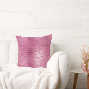 Pink Faux Alligator Animal Print Throw Pillow