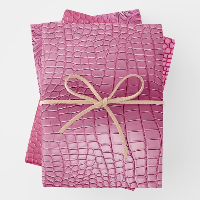 Pink Faux Alligator Animal Print Wrapping Paper Sheets (In situ)