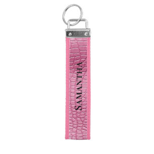 Pink Faux Alligator Animal Wrist Keychain