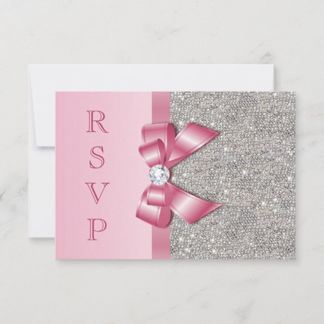 Pink Faux Bow & Diamonds RSVP Card (Front)