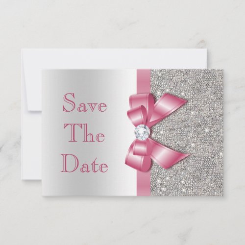 Pink Faux Bow &amp; Diamonds Save The Date