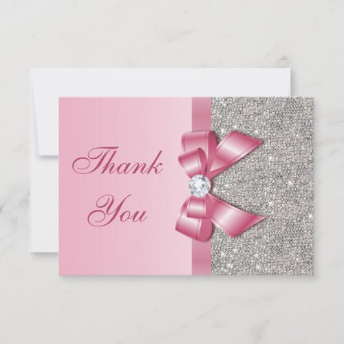 Pink Faux Bow &amp; Diamonds Thank You
