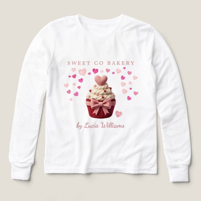Pink Faux Crochet Cupcake Business Bakery  Tri-Blend Shirts (Design Front)