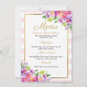 Pink & Faux Foil Gold Floral Bridal Shower Menu Invitation (Front)