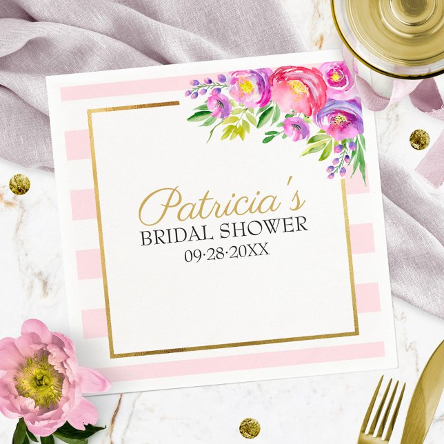 Pink & Faux Foil Gold Floral Bridal Shower Napkins (Creator Uploaded)