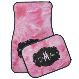 Pink Faux Fur, Leopard Y2K Aesthetic, Girly Cute Car Floor Mat