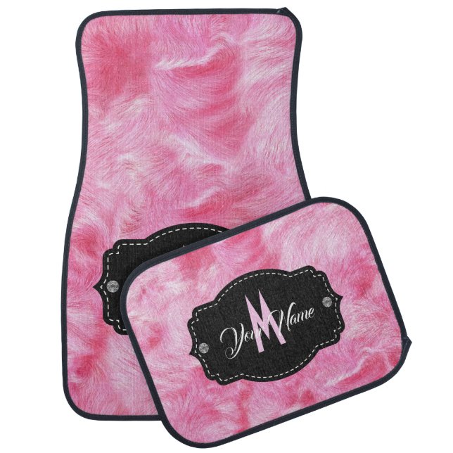 Pink Faux Fur, Leopard Y2K Aesthetic, Girly Cute  Car Floor Mat (Set)