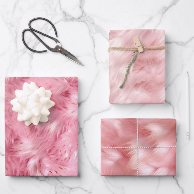 Pink Faux Fur Wrapping Paper Sheets (Front)