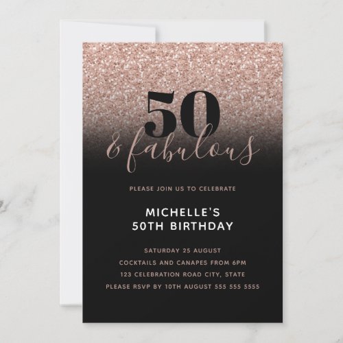 Pink Faux Glitter 50  Fabulous 50th Birthday  Invitation