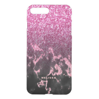 Pink Faux Glitter & Black Marble Ombre iPhone 8 Plus/7 Plus Case