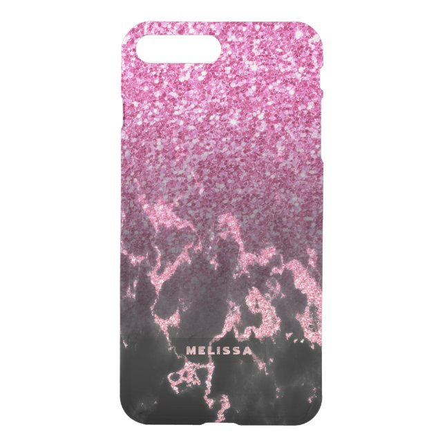Pink Faux Glitter & Black Marble Ombre Uncommon iPhone Case (Back)
