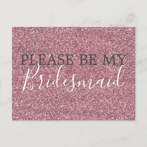 Pink Faux Glitter Bridesmaid Proposal Invitation Postcard
