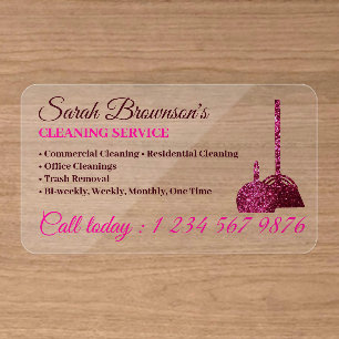Pink Faux Glitter Broom Elegant House Cleaning Clear Business Cards