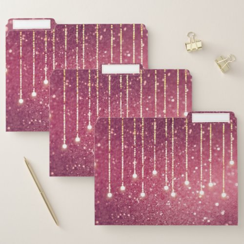 Pink faux glitter chic string lights sparkling file folder