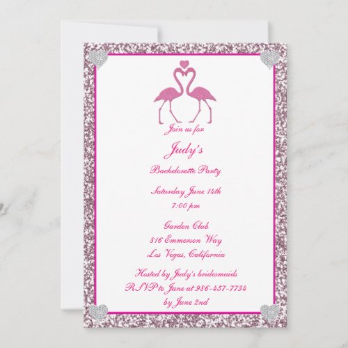 Pink Faux Glitter Flamingo Bachelorette Party Invitation