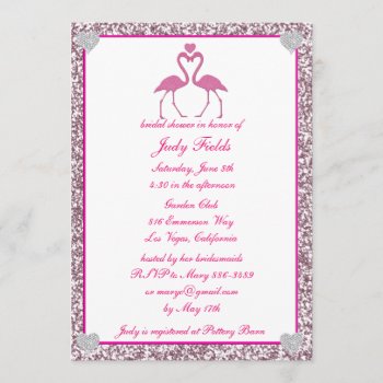 Pink Faux Glitter Flamingo Bridal Shower Invite by atteestude at Zazzle