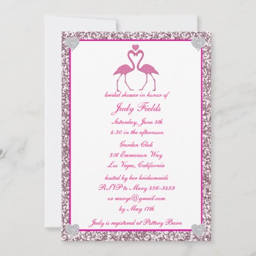 Pink Faux Glitter Flamingo Bridal Shower Invite