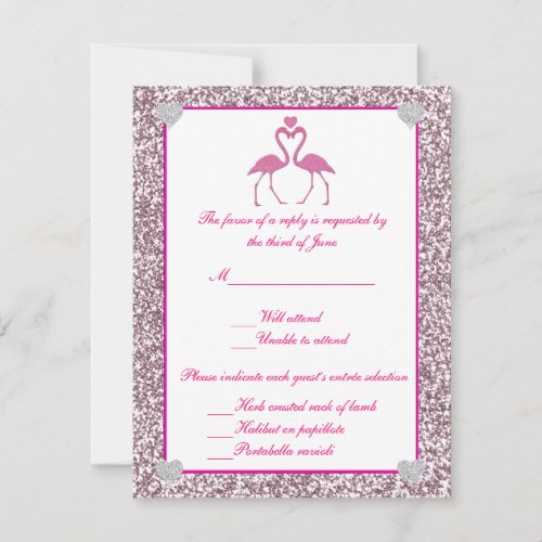 Pink Faux Glitter Flamingo Love Response Card