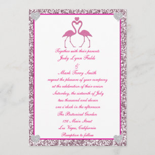 Pink Faux Glitter Flamingo Love Wedding Invitation