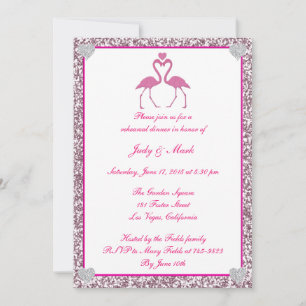 Pink Faux Glitter Flamingo Rehearsal Dinner Invite