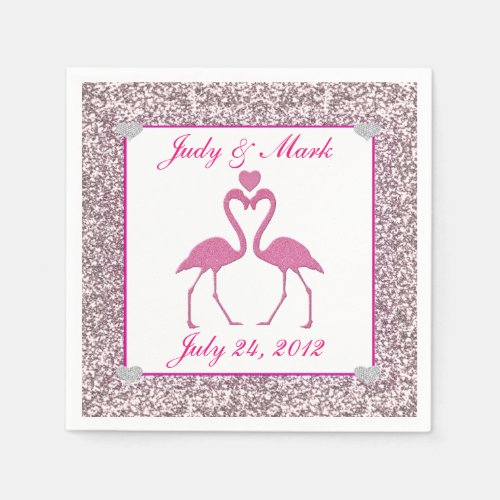 Pink Faux Glitter Flamingo  Wedding Paper Napkins