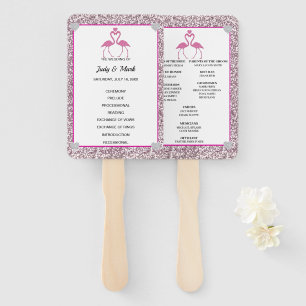 Pink Faux Glitter Flamingo Wedding Program Fans