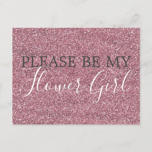 Pink Faux Glitter Flower Girl Proposal Invitation Postcard