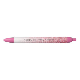 Pink Faux Glitter Glam Birthday Pen