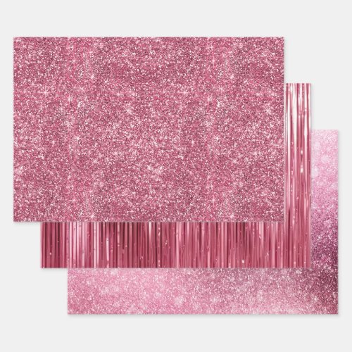 Pink Faux Glitter  Glam Wrapping Paper Sheets