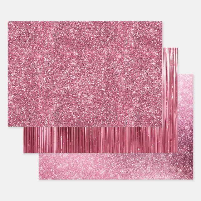 Pink Faux Glitter & Glam Wrapping Paper Sheets (Set)
