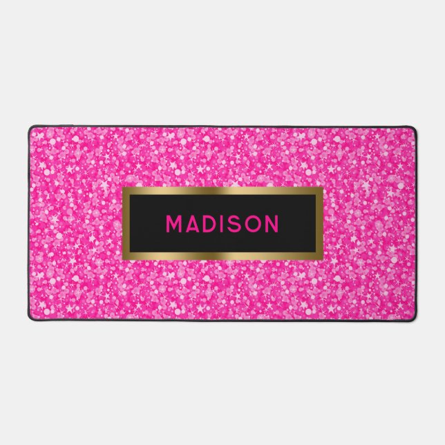 Pink Faux Glitter Gold Accents Desk Mat (Front)
