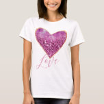 Pink Faux Glitter Gold Border Heart Love T-shirt at Zazzle