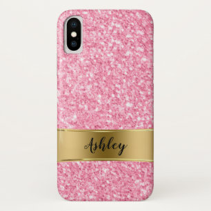 Pink Faux Glitter & Gold Stripe iPhone X Case
