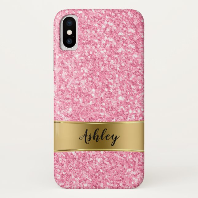 Pink Faux Glitter & Gold Stripe Case-Mate iPhone Case (Back)