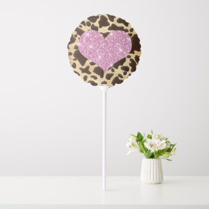 Pink Faux Glitter Heart Brown Leopard Balloon