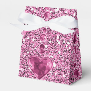 Pink Faux Glitter & Heart Droplets Favor Boxes
