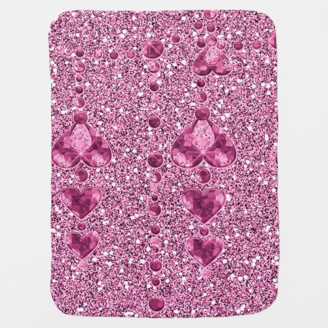 Pink Faux Glitter & Heart Droplets Swaddle Blanket (Front)
