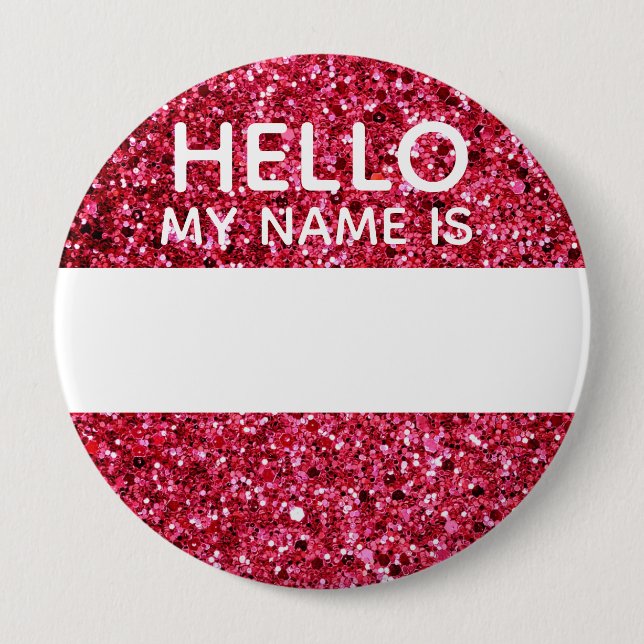 Pink Faux Glitter Hello My Name Is Identity Pin (Front)