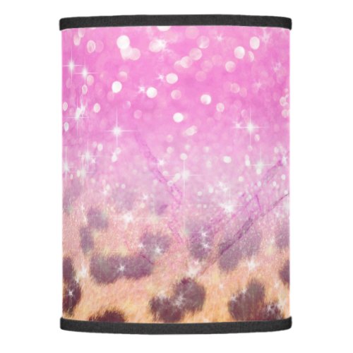 Pink Faux Glitter Leopard Fur Pattern Girly Lamp Shade