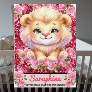 Pink Faux Glitter Lion Cub Baby Blanket